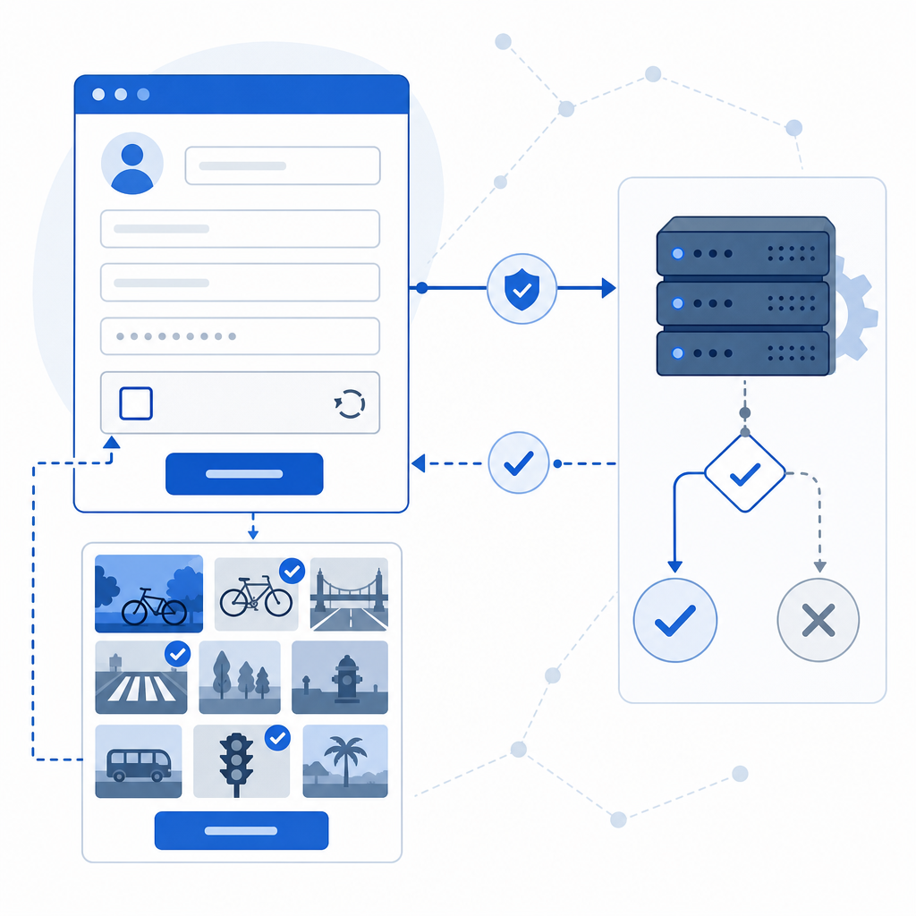 schematic of web form with CAPTCHA interaction and server validation