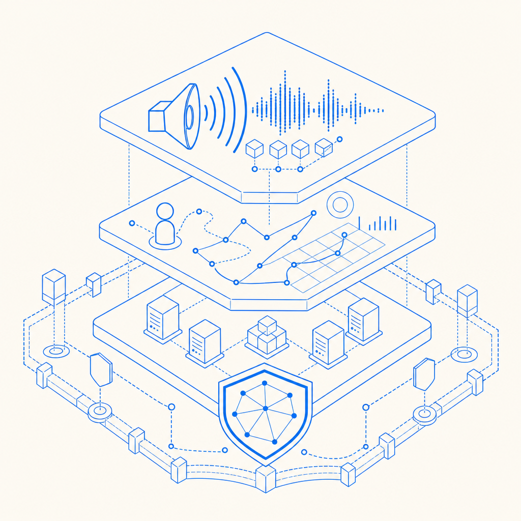abstract concept of multi-layered bot defense combining audio CAPTCHA with behav
