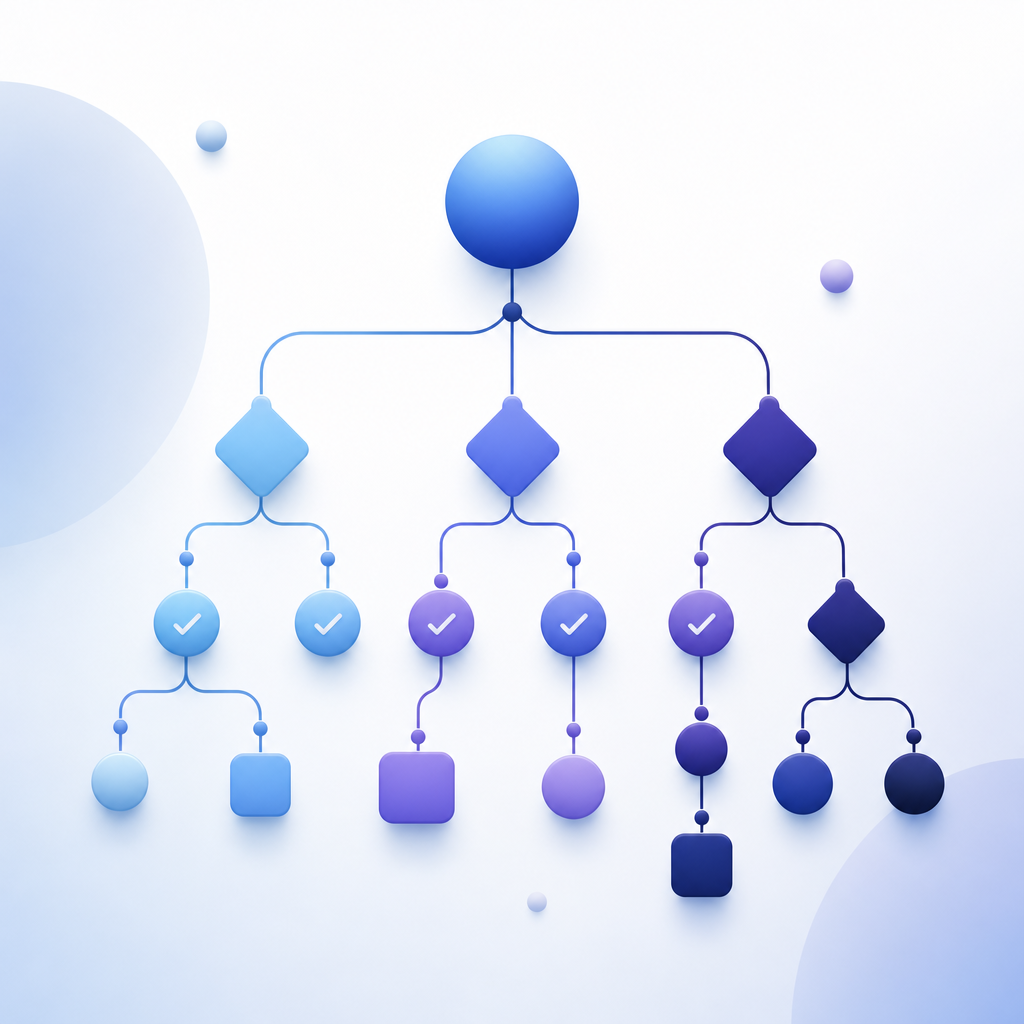 decision tree showing risk-based verification paths branching from a single entr