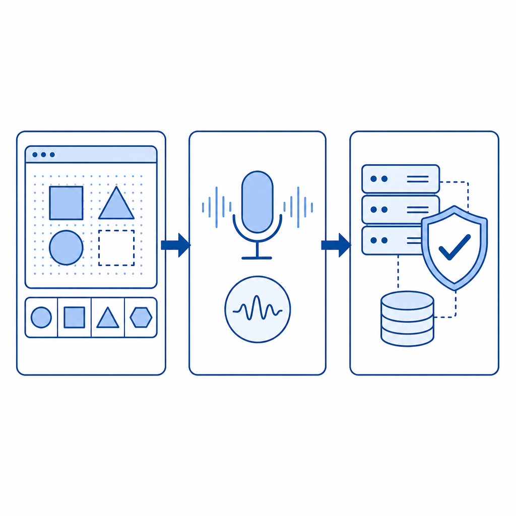 simple flow diagram showing visual challenge, audio fallback, server validation