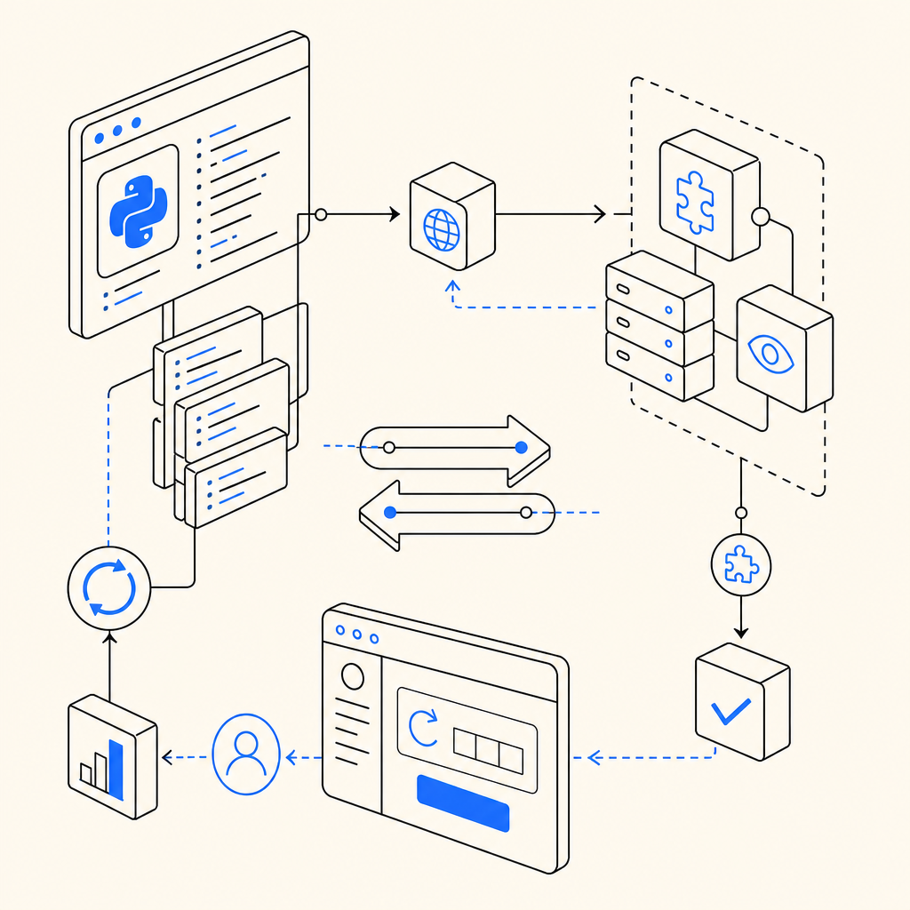 abstract illustration showing Python code interacting with CAPTCHA APIs and UX f