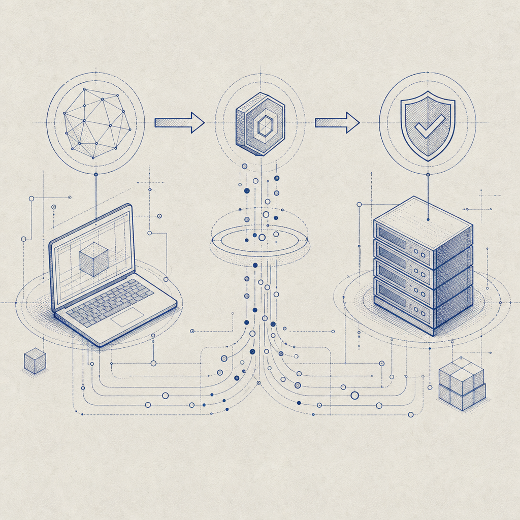 abstract flow of client challenge, token exchange, and server validation
