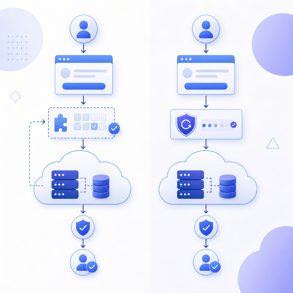 schematic comparison of CAPTCHA integration workflows with AWS backend