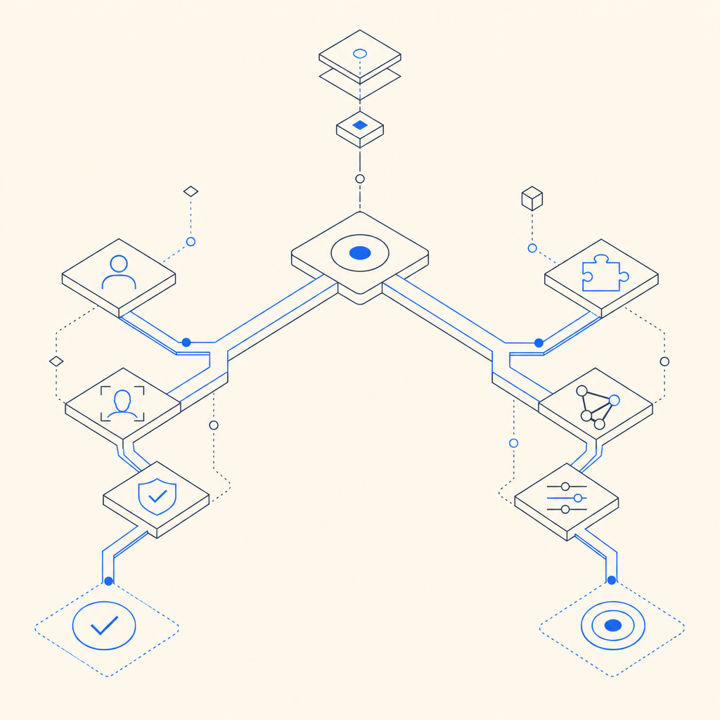 abstract decision tree showing human verification vs adaptive challenge paths