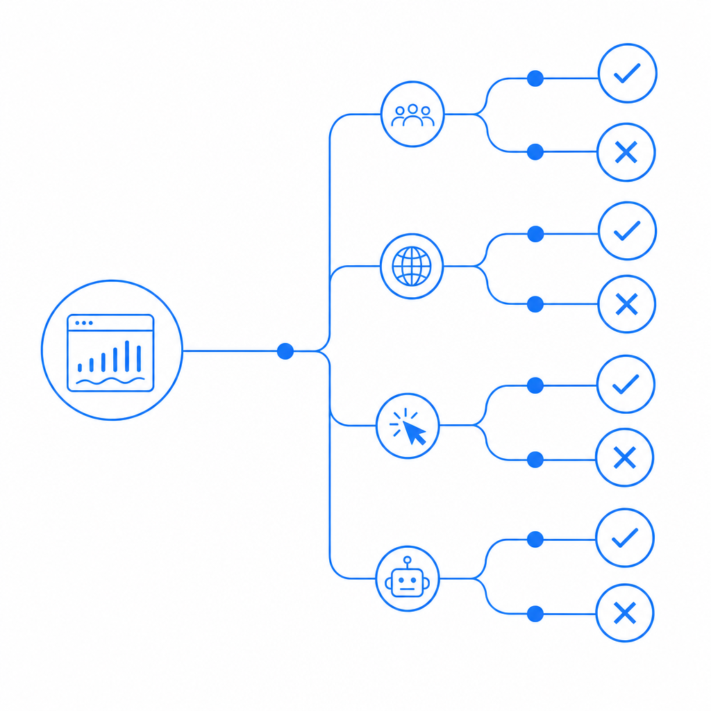 abstract decision tree comparing web traffic signals and challenge outcomes