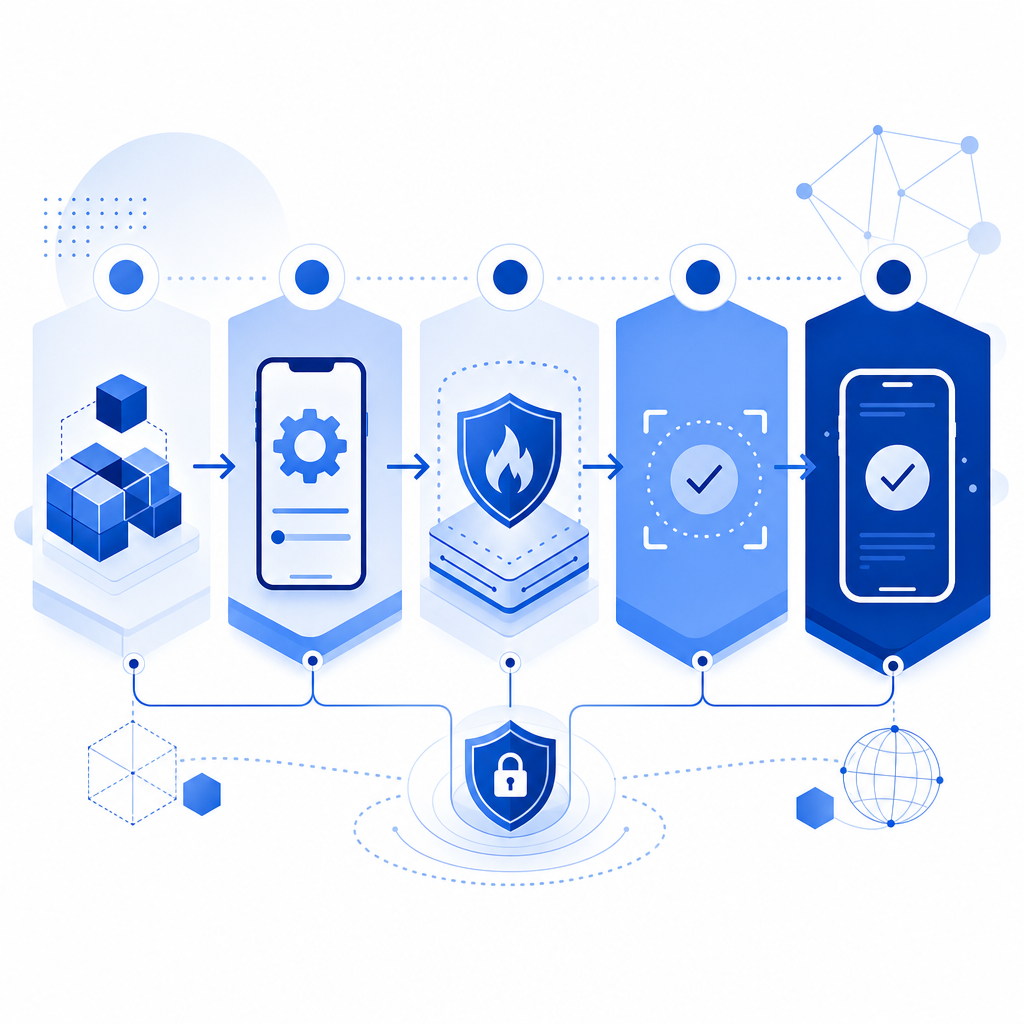 abstract diagram of AWS WAF CAPTCHA React Native integration steps