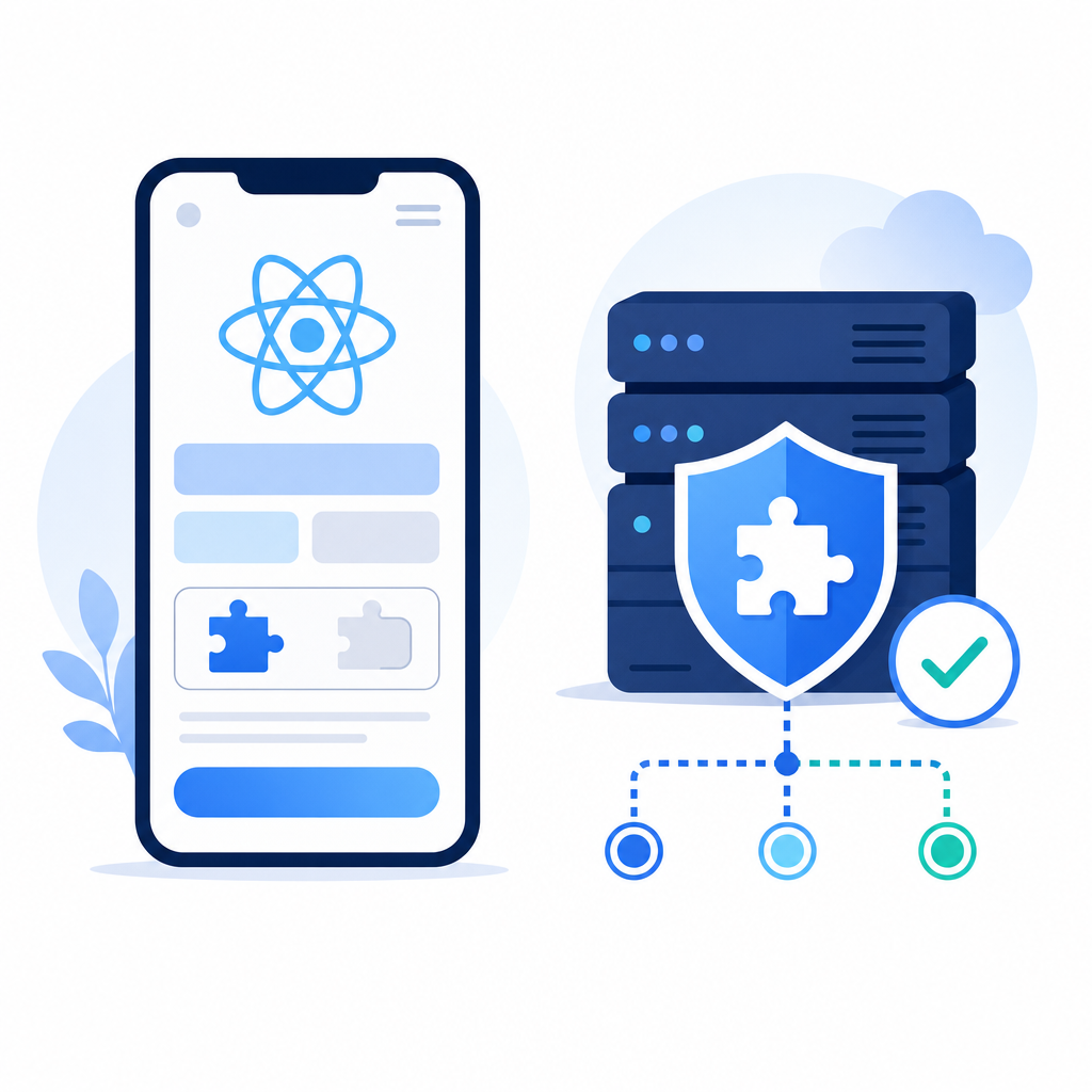 side-by-side icons of React Native app and backend server handling CAPTCHA