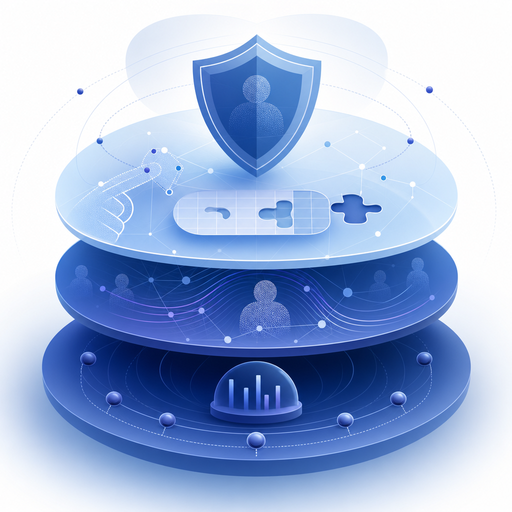 conceptual layered defense strategy combining captcha, behavioral analysis, and 