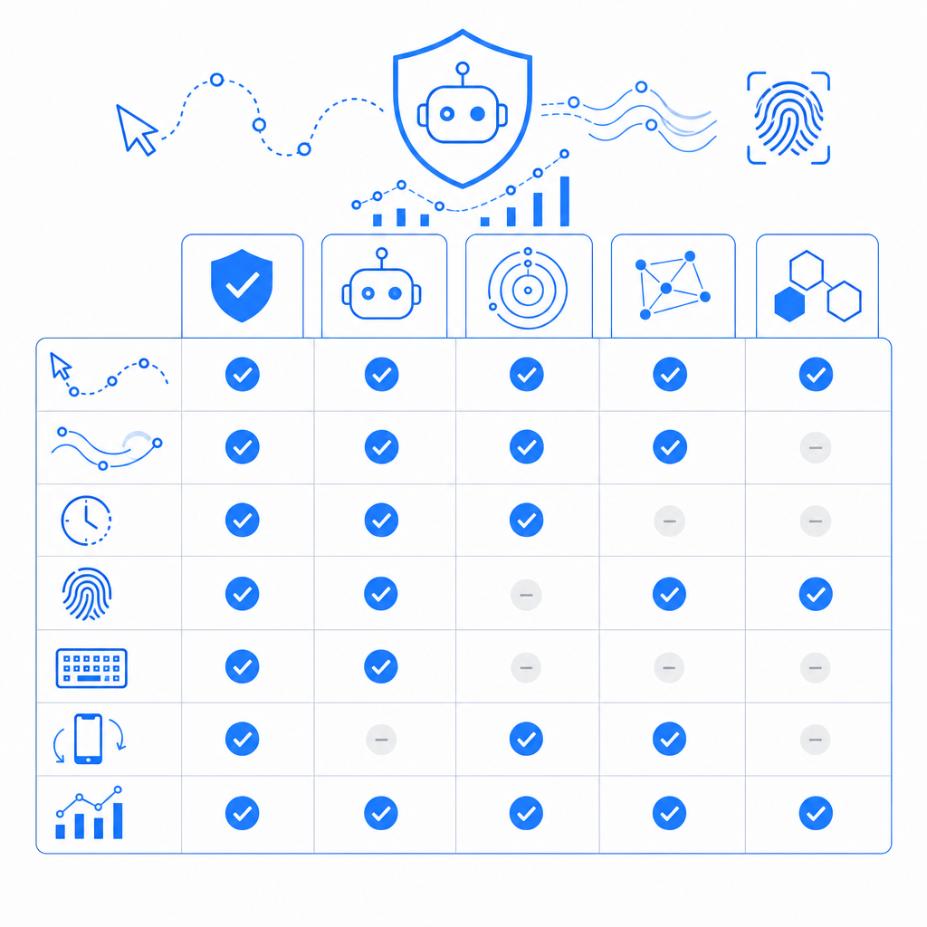 comparative chart of CAPTCHA providers with behavioural detection features