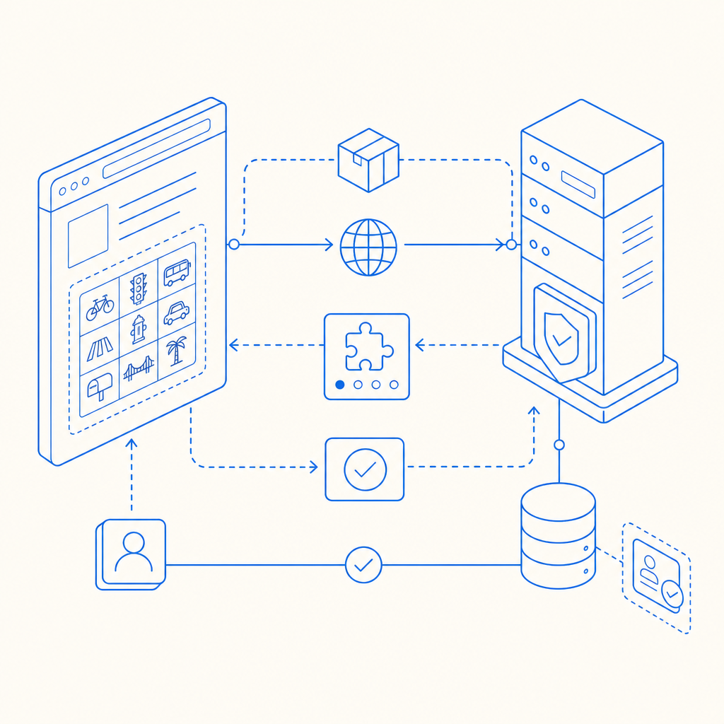 conceptual flow of CAPTCHA validation across client and server