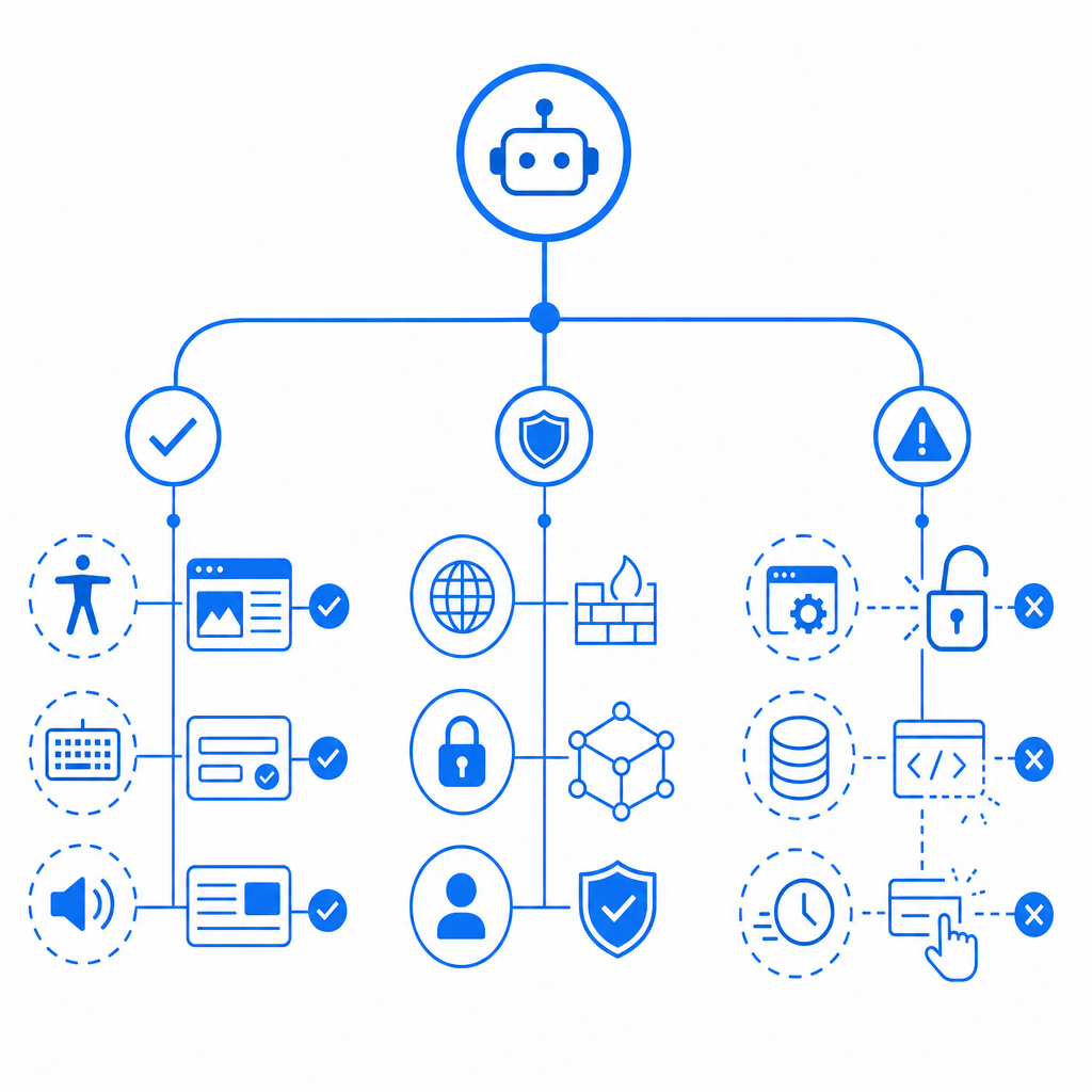 abstract decision tree comparing legitimate accessibility automation, site secur