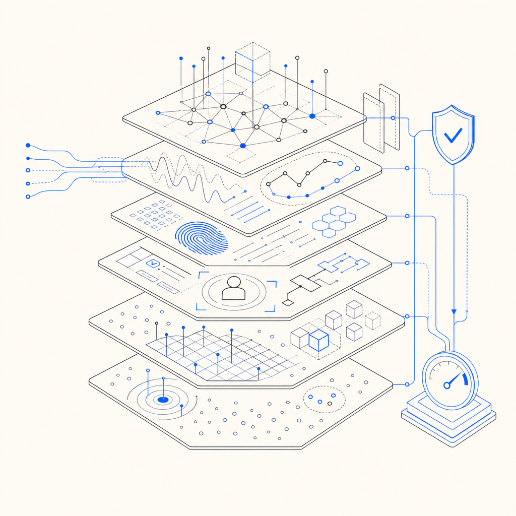 abstract concept of layered bot detection methods combined