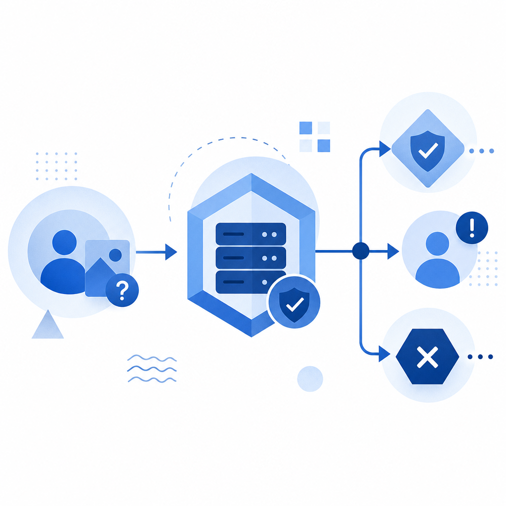 abstract flow showing client challenge, server validation, and risk decision nod