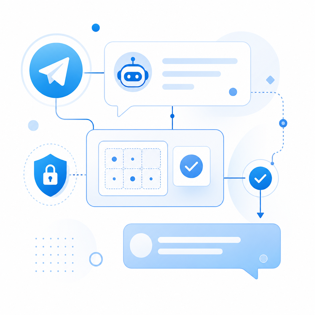 abstract diagram showing integration of captcha with telegram bot messages