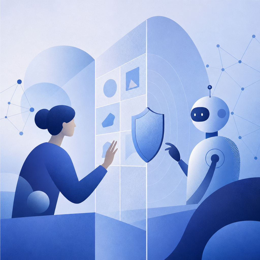 abstract bot-and-human interaction diagram reflecting captcha protection