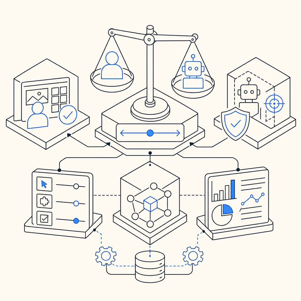 abstract diagram showing captcha providers balancing usability and bot security