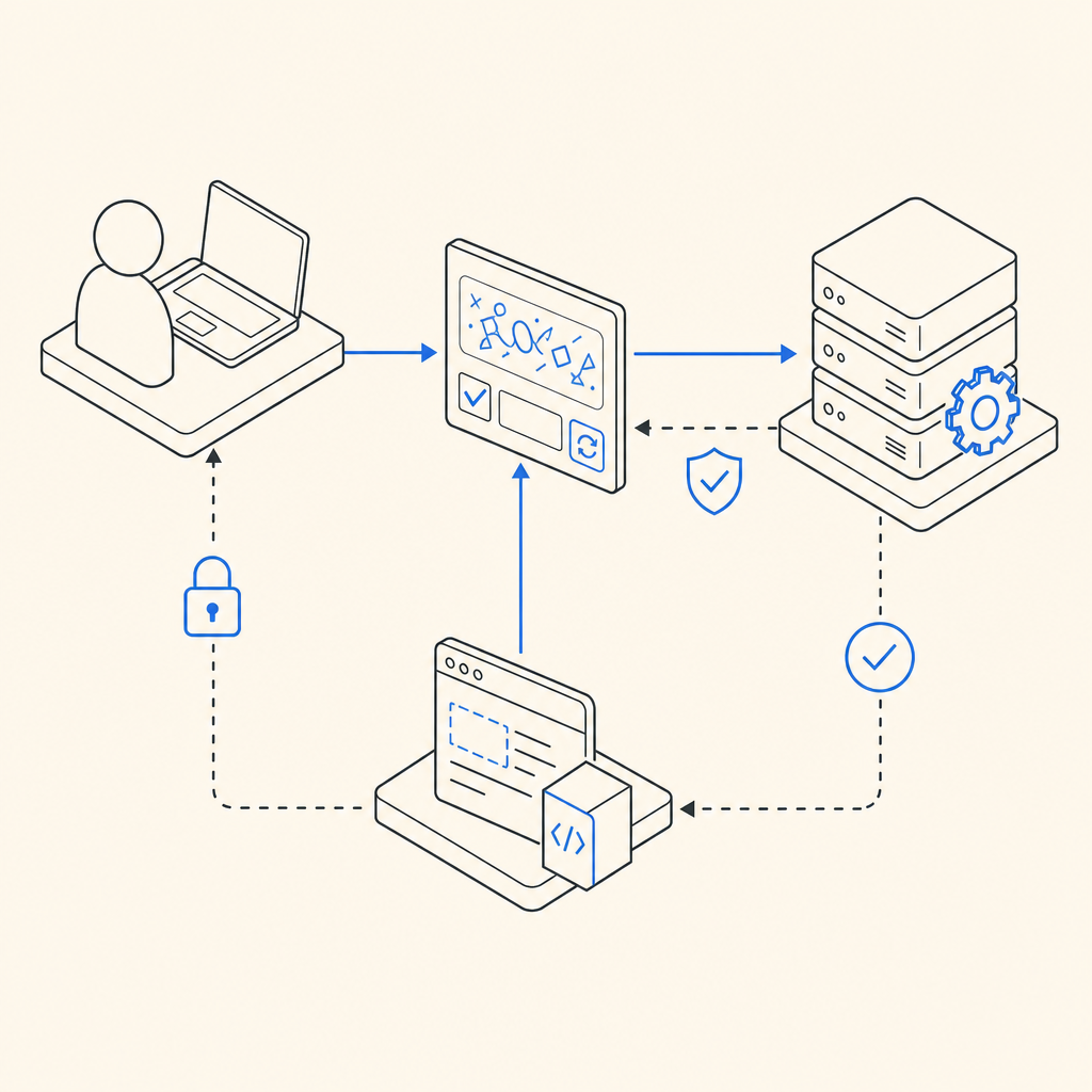 abstract diagram showing CAPTCHA flow between user, server, and client integrati