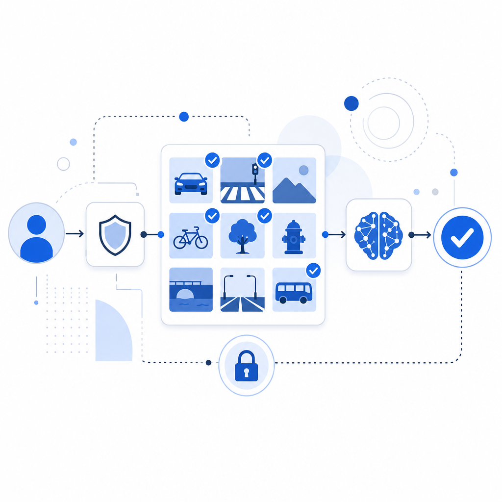 abstract visualization of CAPTCHA verification workflow