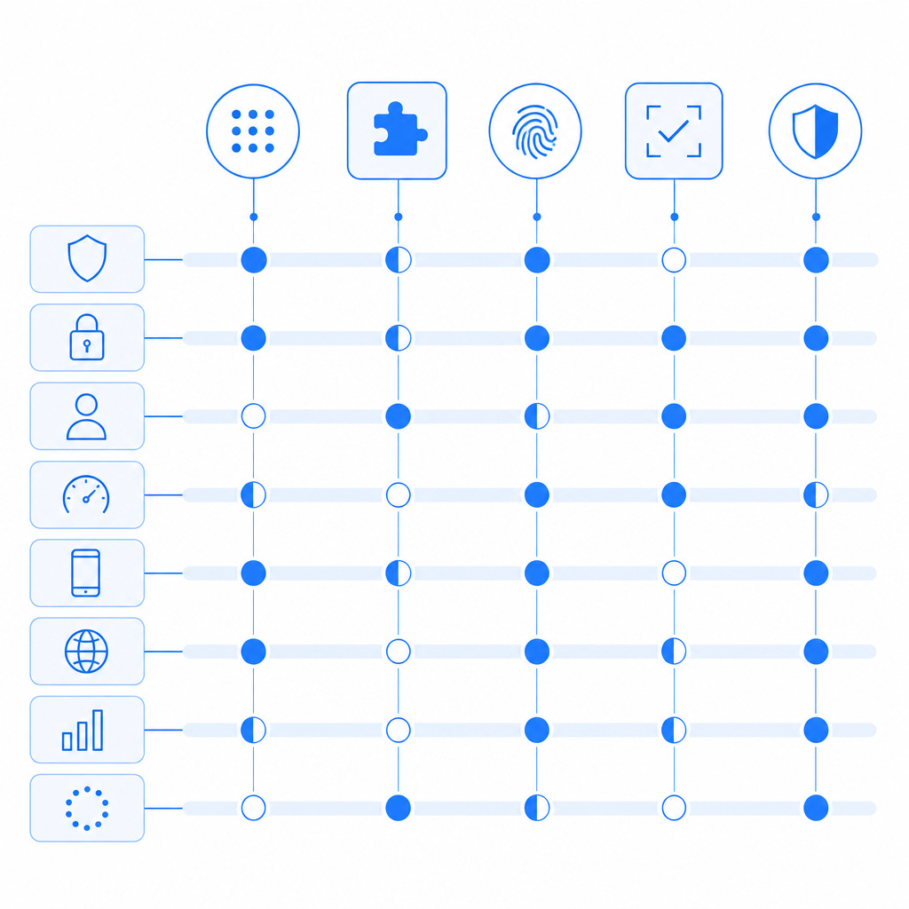 abstract diagram comparing multiple CAPTCHA providers on key features