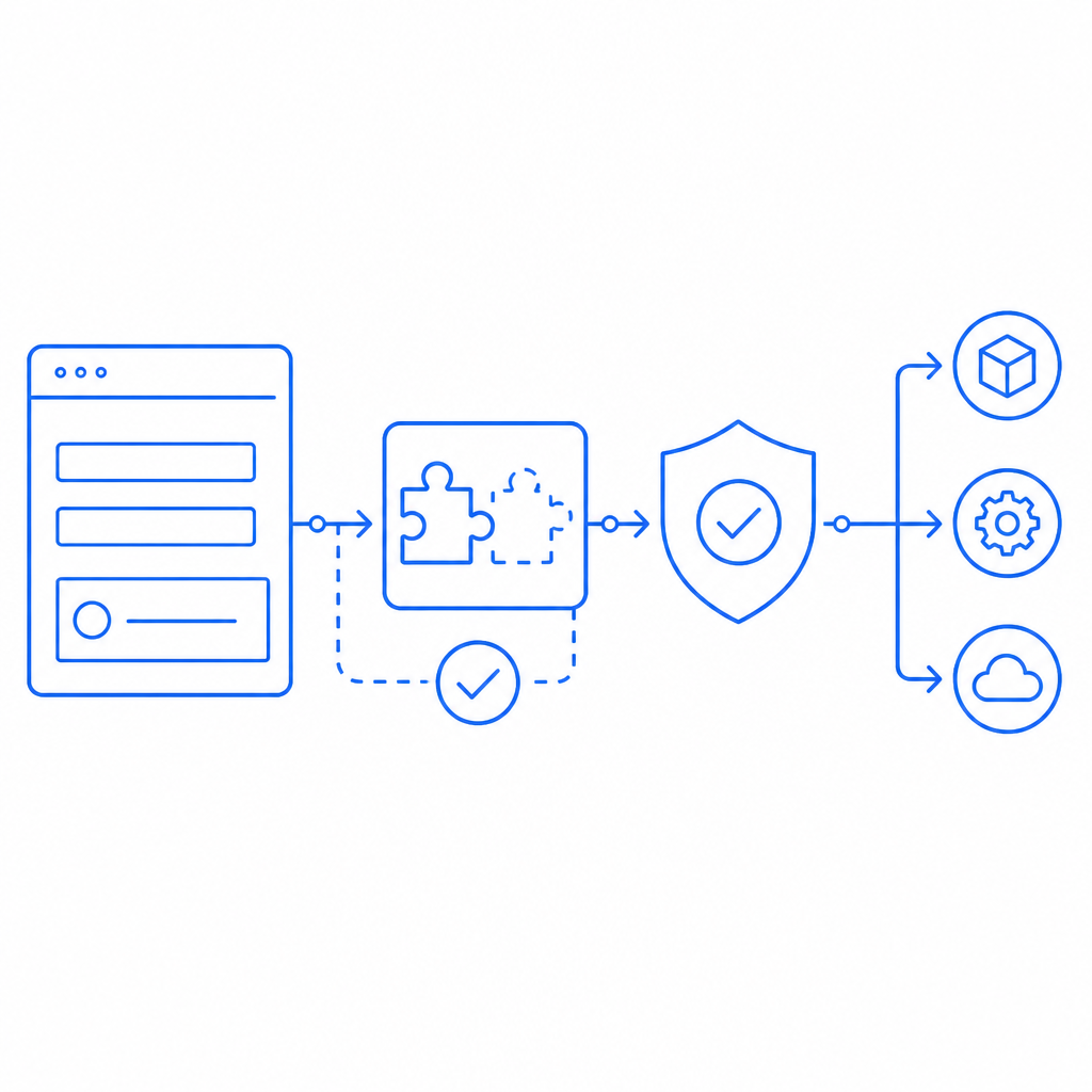 abstract conceptual visual of secure CAPTCHA integration flow
