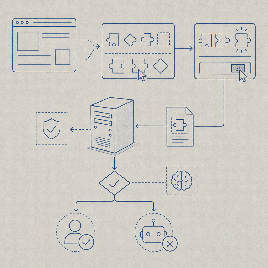 schematic showing CAPTCHA lifecycle from user challenge to server validation