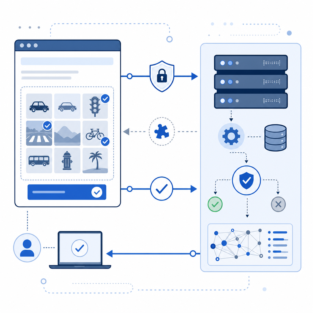 conceptual illustration showing CAPTCHA request flow and server-side verificatio