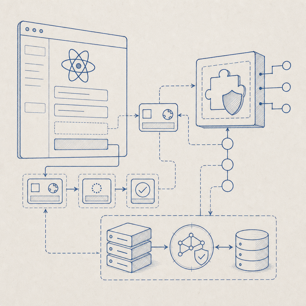 abstract diagram of integration flow between React app and CAPTCHA SDK