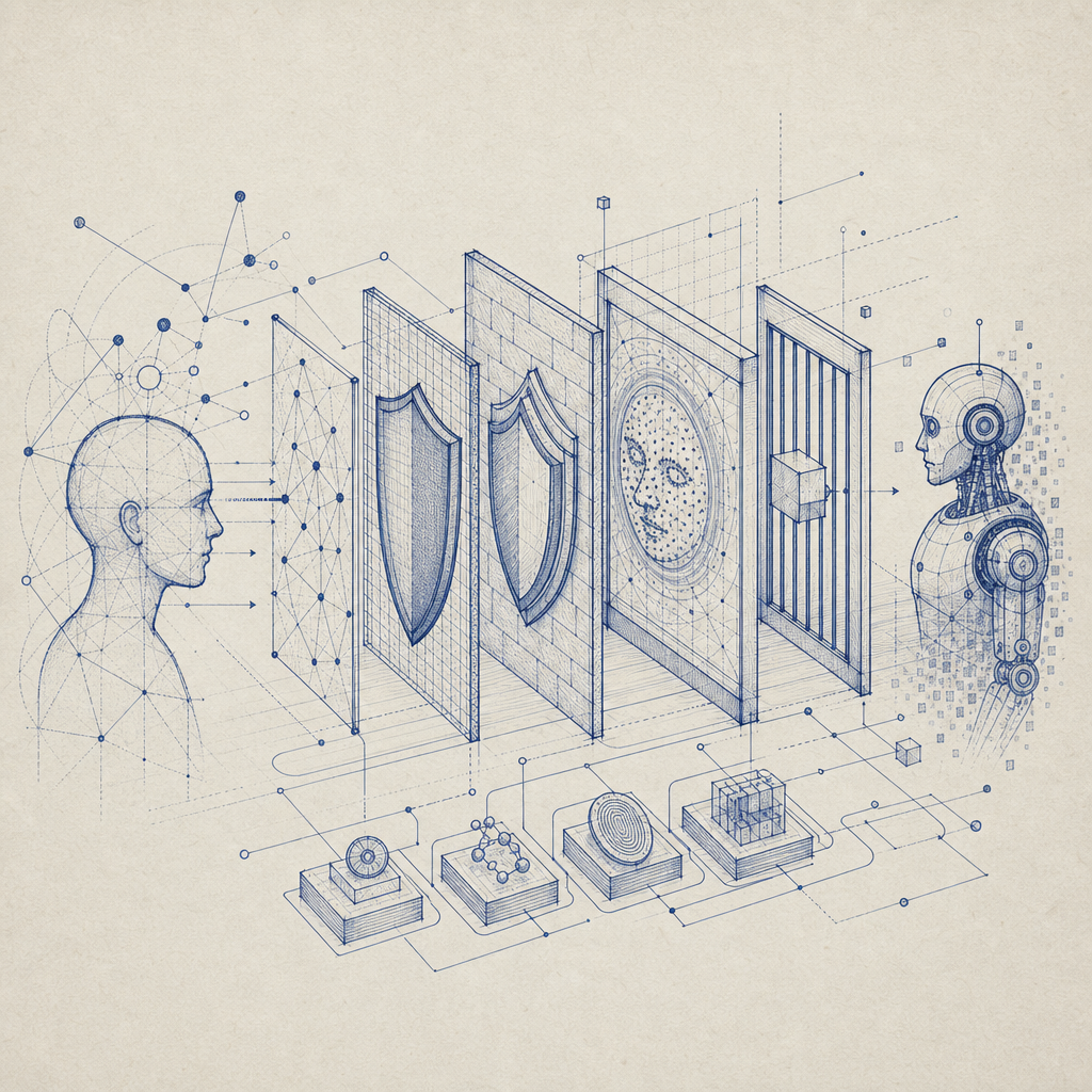 conceptual illustration of security layers and CAPTCHA detection