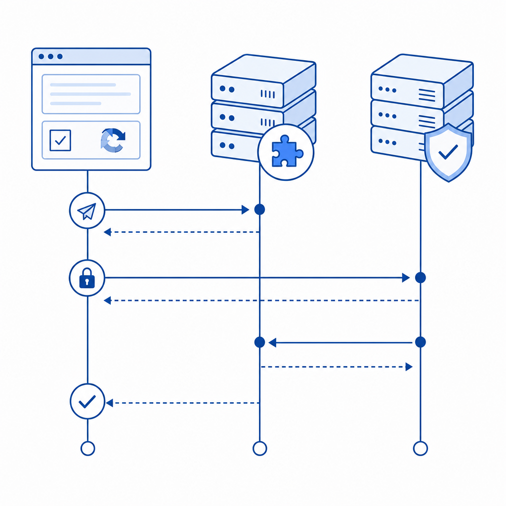 schematic showing CAPTCHA server validation flow between client, CAPTCHA service