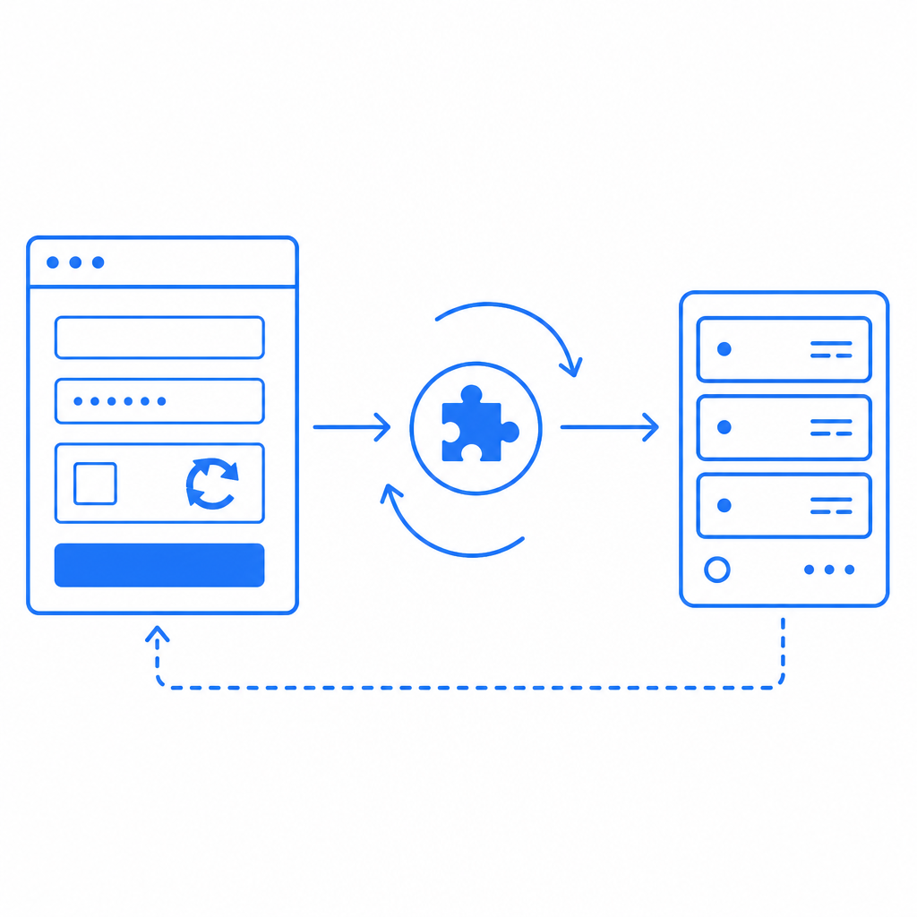 simplified illustration of captcha integration flow, showing frontend and backen