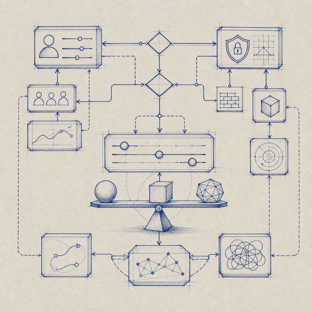 flowchart illustrating tradeoffs between user experience, security, and integrat
