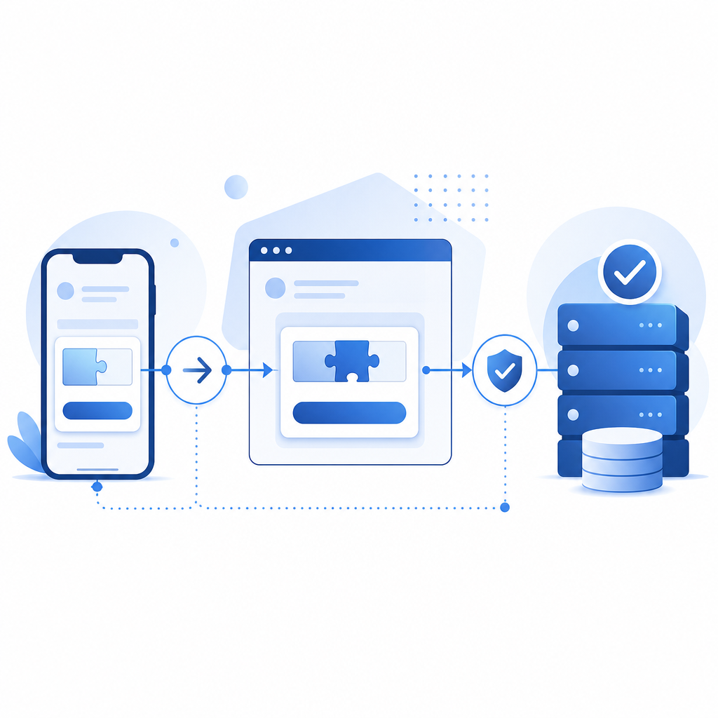 concept of captcha workflow integration across platforms including mobile, web, 