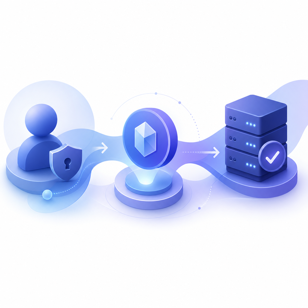 abstract flow of client challenge, token issuance, and server validation