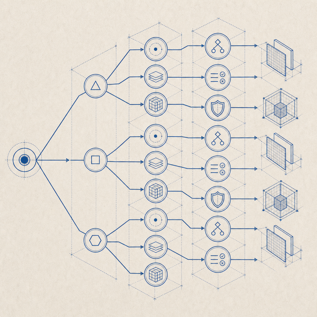 abstract decision tree comparing bot-defense options by friction, integration de