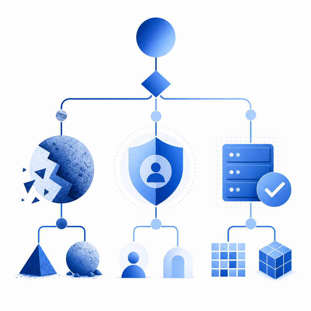 abstract decision tree comparing friction, privacy, and server validation