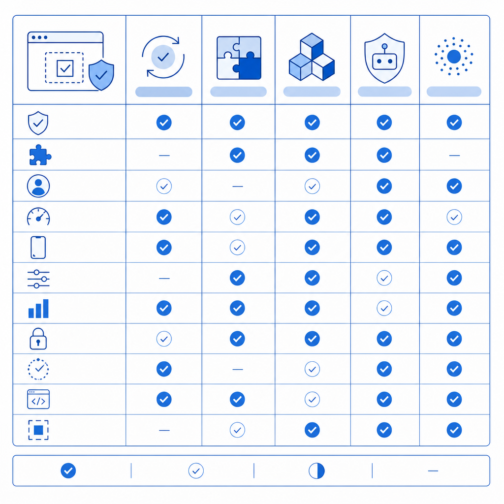 comparison chart illustrating captcha plugin options and key features