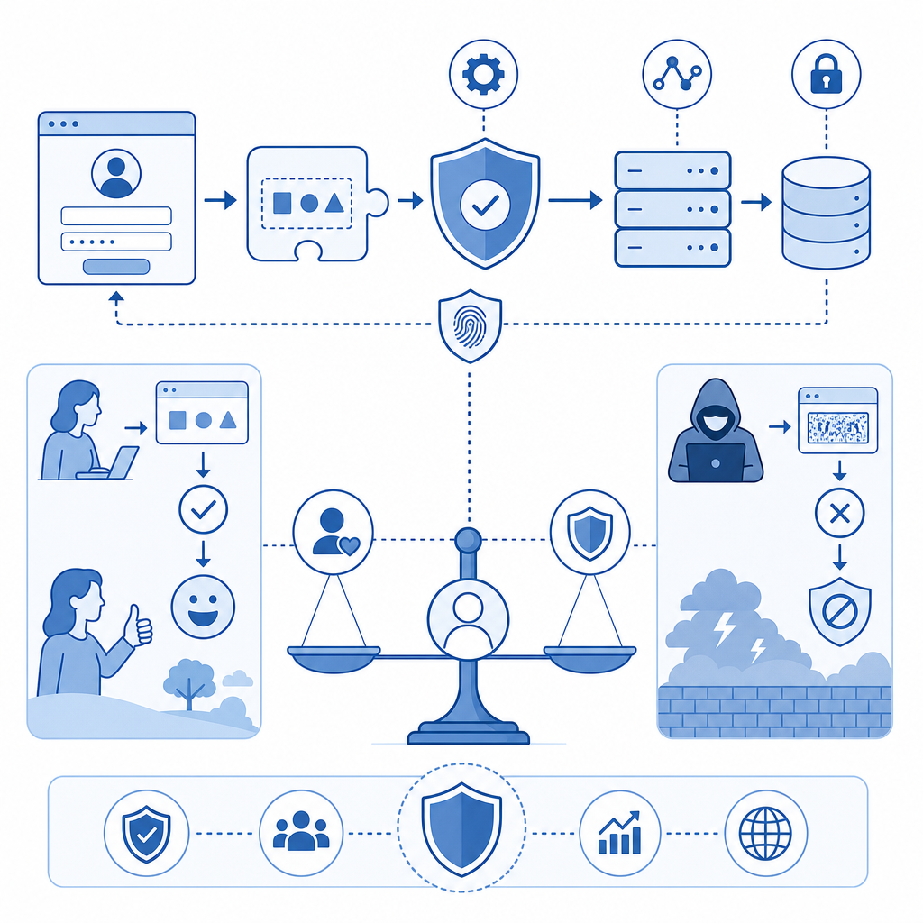 diagram showing captcha integration flow and user experience balance