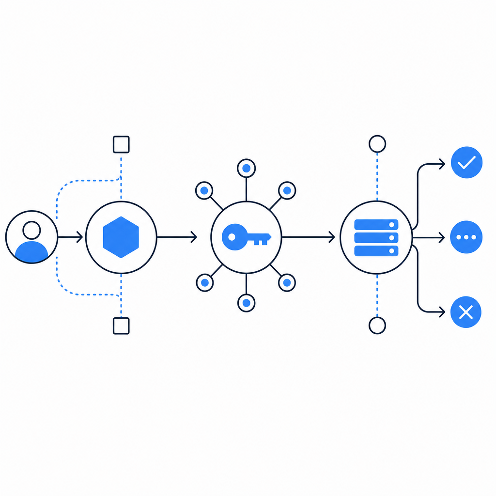 abstract decision flow comparing challenge, token issuance, and server validatio