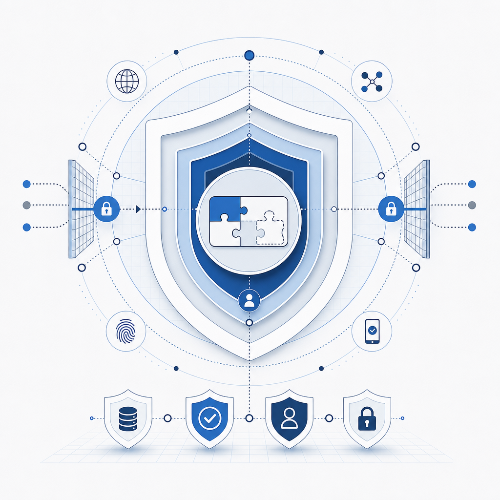 abstract diagram of layered security approach with CAPTCHA
