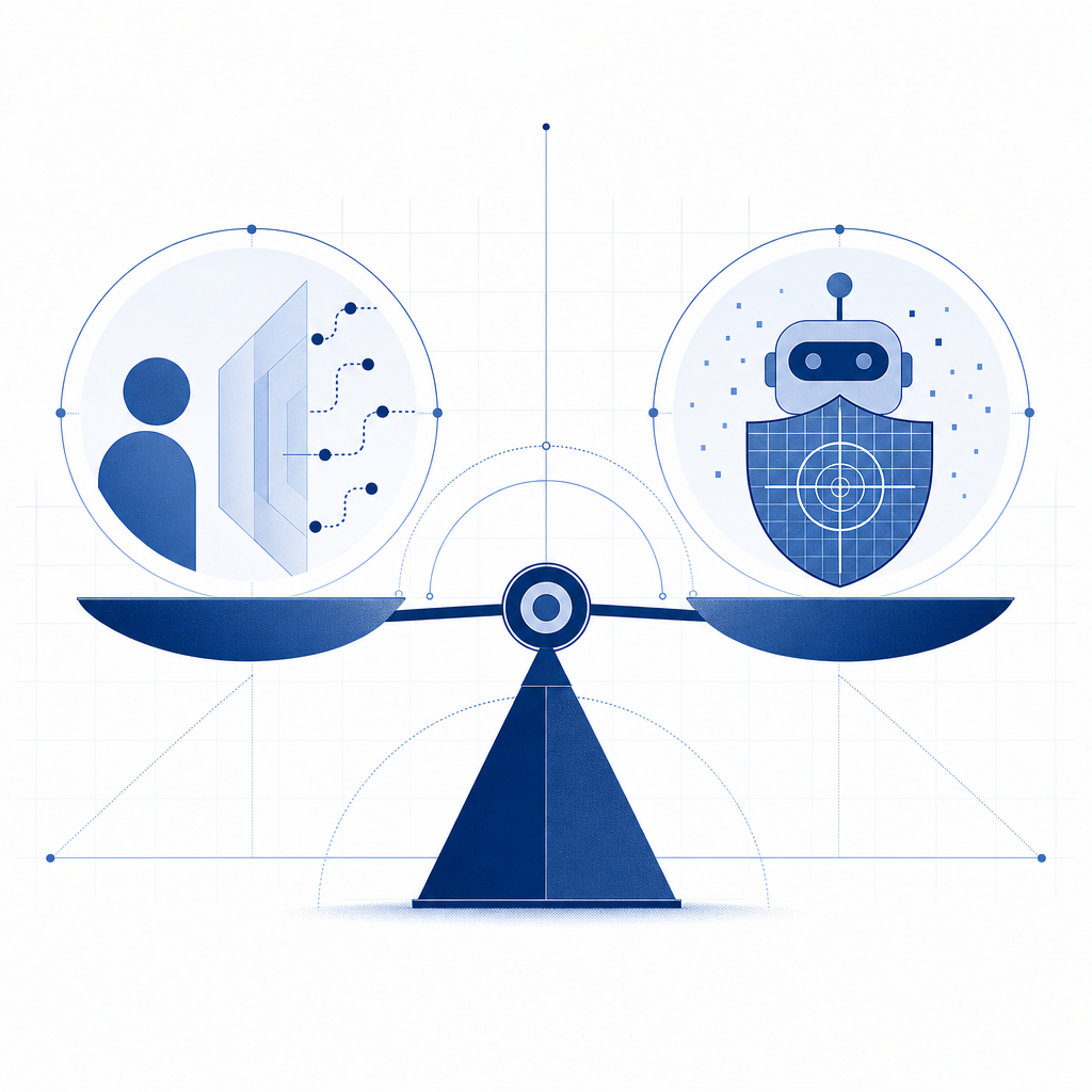 abstract diagram showing balance between user friction and bot detection efficac