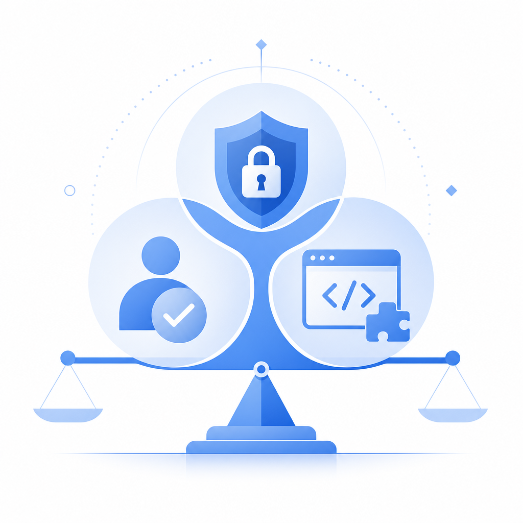 abstract diagram showing balance between security, usability, and developer inte