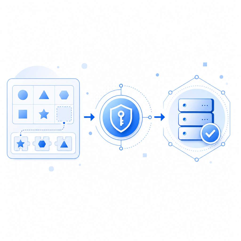 flow diagram combining captcha challenge, token issuance, and server validation