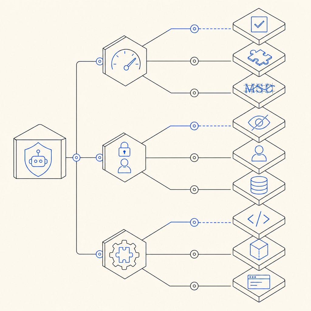 abstract decision tree comparing captcha options by friction, privacy, and integ