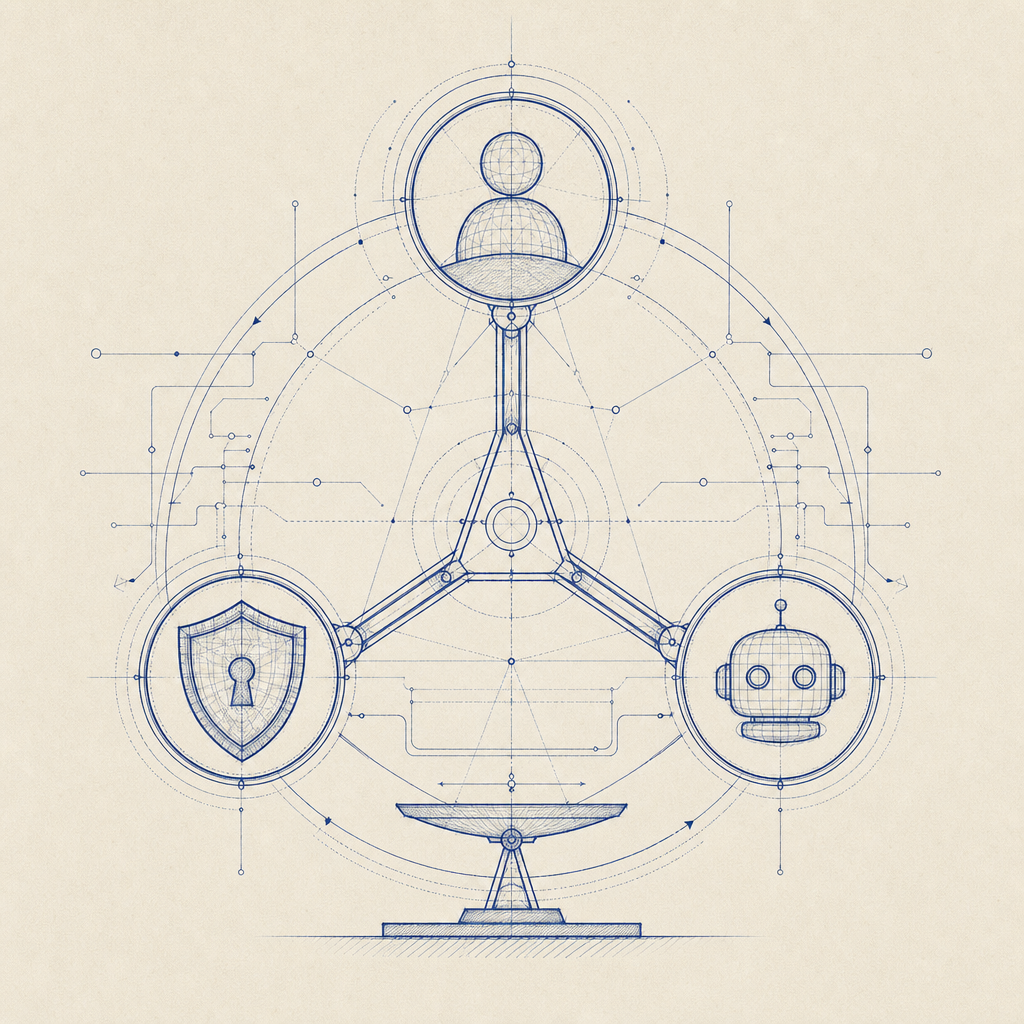 abstract diagram showing balance between user experience, security, and bot dete