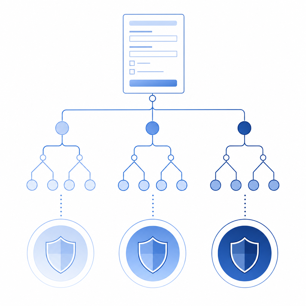 decision tree showing low-risk, medium-risk, and high-risk form submissions