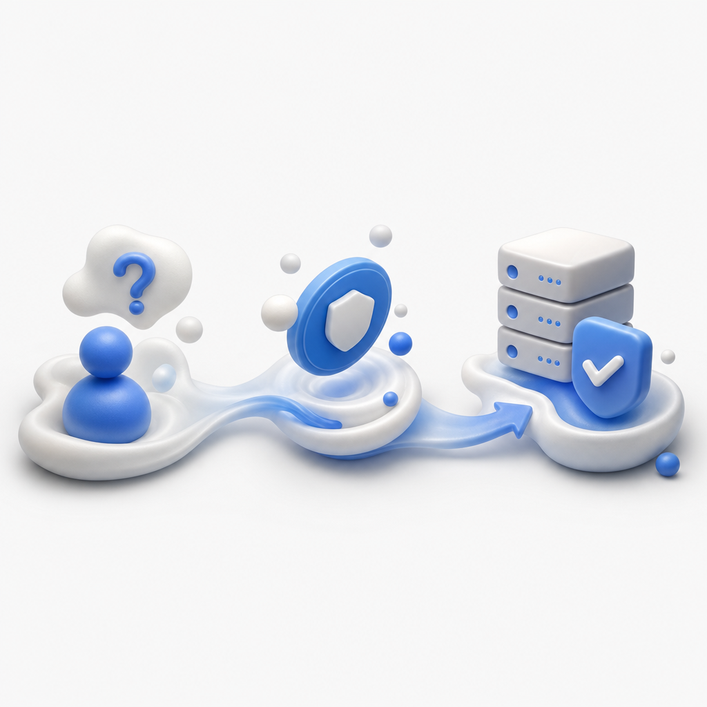 abstract flow of user challenge, token issuance, and server validation