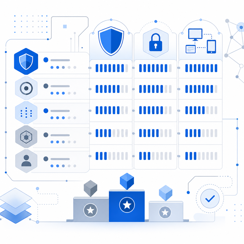 abstract diagram showing comparison of captcha providers by security, privacy, p