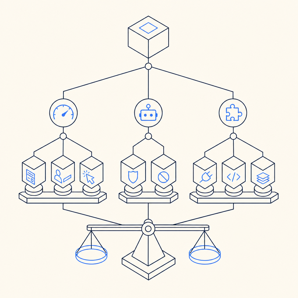 abstract decision tree balancing friction, bot risk, and integration effort