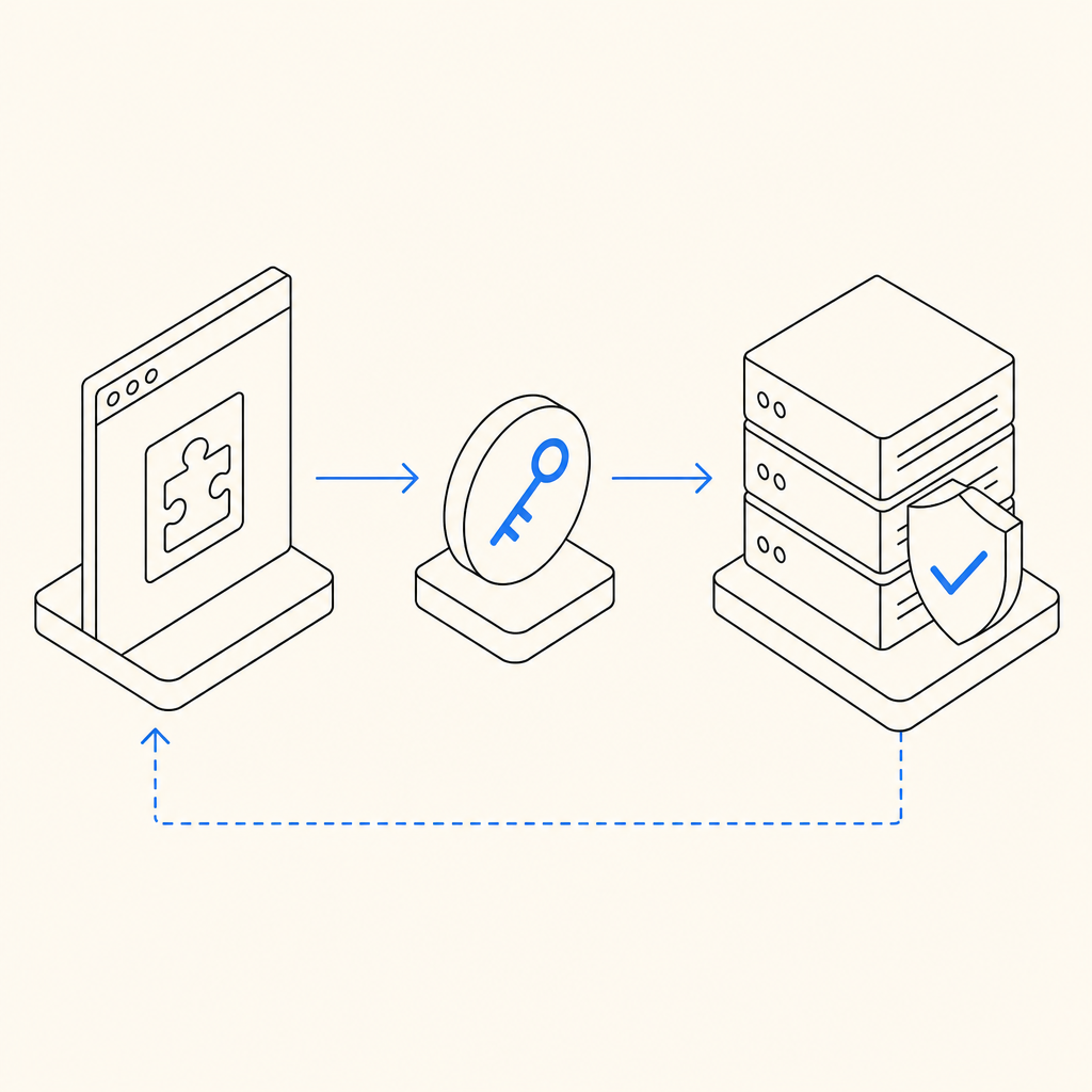 abstract flow diagram showing client challenge, token, and server validation pat