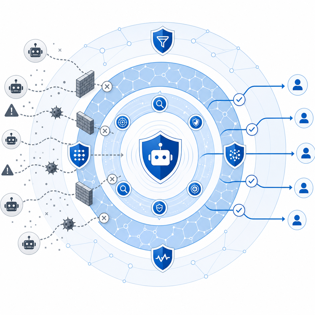 layered security diagram illustrating bot detection and prevention
